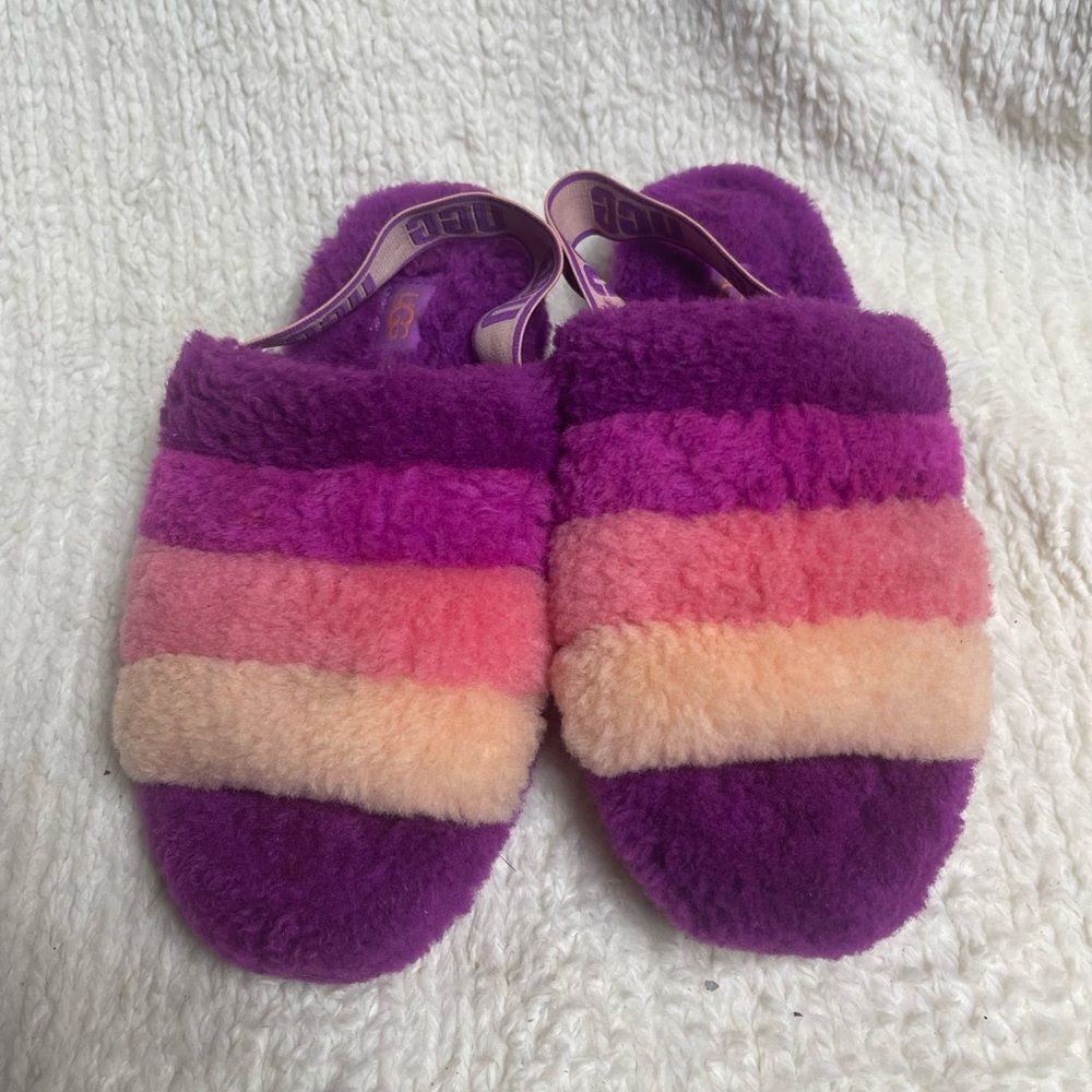 UGG YEAH MULTI COLOR SHADES OF PURPLES & PINKS SLIDE FUR SLINGBACK SLIPPERS SZ8